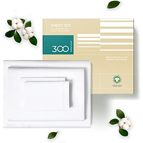 THREAD SPREAD 100% Organic Cotton Bed Sheet Set - Crisp and Cooling Percale Weave, Soft Breathable, Eco-Friendly, 4 Piece Bedding Set, Deep Pocket with All-Around Elastic, (King, White) Cover
