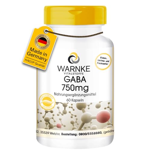 GABA 750mg Kapseln - 60 Kapseln - hochdosiert & vegan - Gamma-Aminobuttersäure | Warnke Vitalstoffe - Deutsche Apothekenqualität