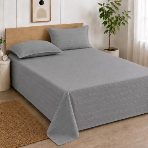 Image of Cortina Cloud Cotton King Size Bedsheet with 2 Pillow Covers | Super Soft, Breathable & Skin-Friendly Bedsheet for Double Bed King Size with Solid Design | (270x250 cm) (Gray, King)