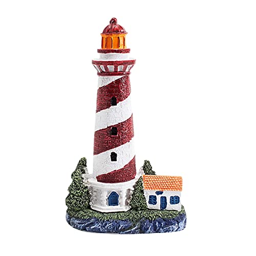 Perfk Mediterranean Lighthouse Figurine, Tabletop Decor Lighthouse Model, Red