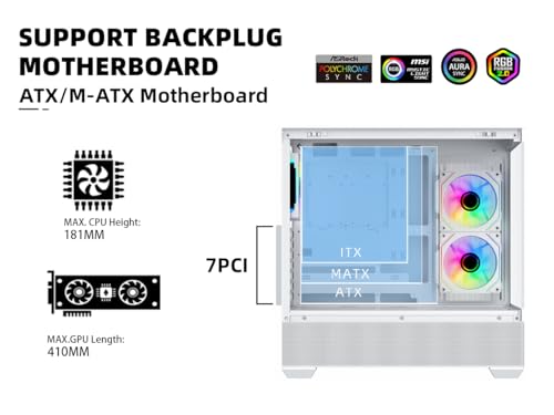 Image of SAMA PC CASE ATX 3 x 120mm ARGB Fans (2 x MB Side, 1 x Rear) Pre-Installed, USB 3.0 Mid Tower Computer Case with Dual Tempered Glass, Gaming PC Case White(SV02)