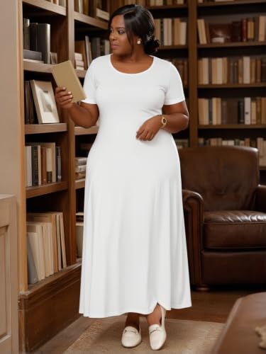 Image of PinkPatty Plus Size Dress for Women Casual Crew Neck Short Sleeve Maxi Dress Oversized Summer Beach Dresses with Pockets