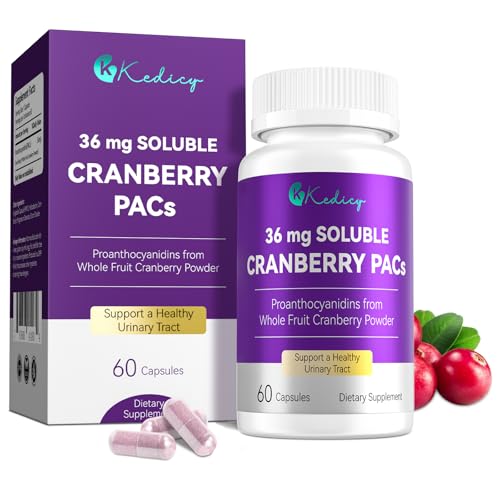 Kedicy Cranberry Pills for Women with 36 mg Soluble PACs Sourced from New England Whole Fruit Cranberries Powder Cranberry Pills for UTI Defense & Urinary Tract Health 60 Caps