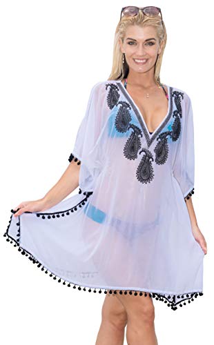 LA LEELA Women's Pearl Embellished Beach Cover Up #TOP23