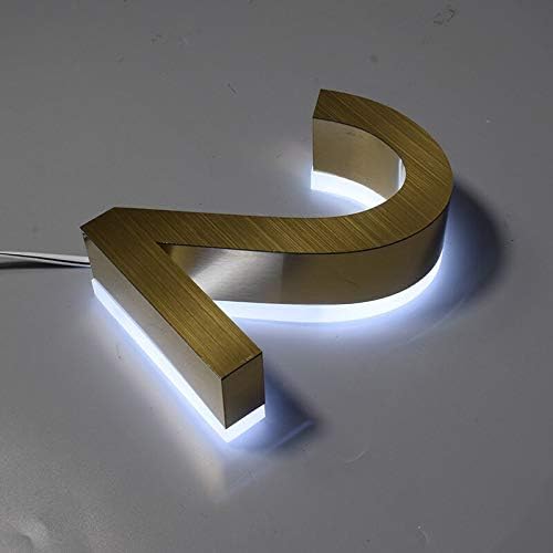 Door Plate Gold Color White Light Metal 3D Led Modern House Number Sign Outdoor Waterproof Hotel DoorPlate Lettre Address Number for House - (Size: 200mm 7in; Color: 0) (C 150mm 6in)