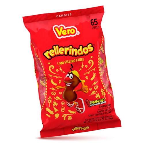 Vero Mexican Tamarindo Candy Rellerindos New Chamoy Sandia Flavor - 65 Pieces Count Limited Edition Tamarindo Shaped Flavored Spicy Intense Tasty Mexican Hard Caramel Candy Snacks