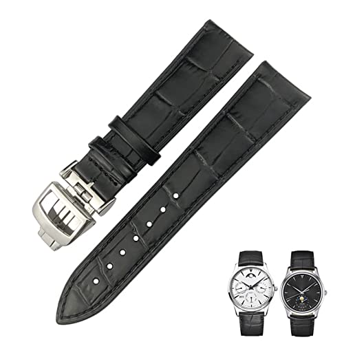 Bracelet de montre bleu 22mm en cuir véritable pour homme et femme