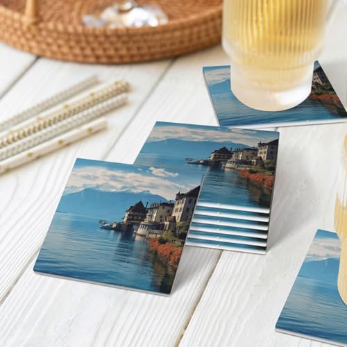 Dessous de verre céramique absorbant de qualité supérieure à dos liège lac Léman - 8