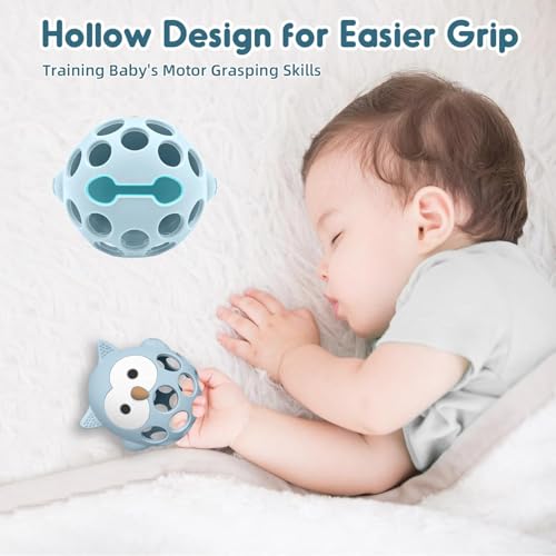 Image of Baby Teething Chick Toy, Upgraded Easy Grasp Silicone Teething Rattle Ball Toy for Babies Over 3 Months, 100% Food Grade, Gift for Infant Boys and Girls 0-6-12 Months (Blue.)