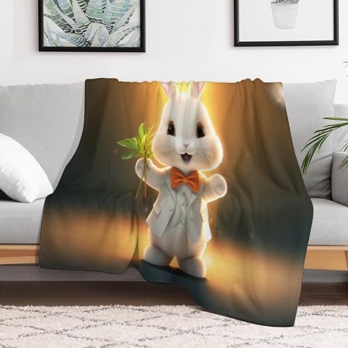 Couverture lapin impression 3D flannel : le cadeau idéal pour lit d'enfant et déco canapé