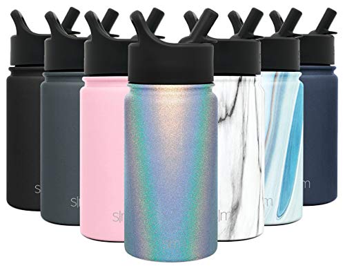 Simple Modern 14 oz Summit Water Bottle with Straw Lid - Small Hydro Vacuum Insulated Tumbler Flask Double Wall Liter - 18/8 Stainless Steel Shimmer: Blue Moonstone