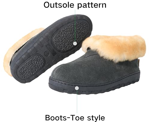 Men's Slippers Cozy Boot,Suede leather Upper Sheepskin Collar & Shearling lined,Memory Foam,Indoor/Outdoor,Warm Loafer Shoes4