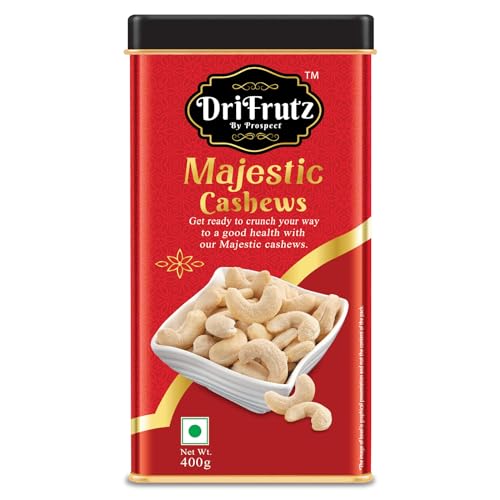 Image of DRIFRUTZ Majestic Cashew W180 | 400g Tin Pack | Whole Cashew Kernels | Suitable for Gourmet Preparation, Thoughtful Gifting, Tasting Platters, and Protein-Rich Indulgence