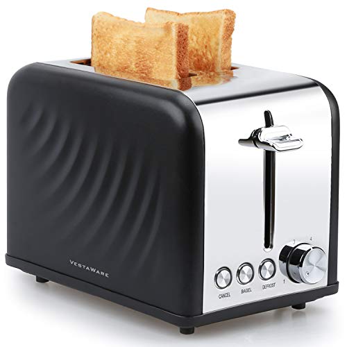 Vestaware 2 Slice Toaster, Extra Wide Slot Bread Bagel Toaster 2 Slice - Bagel/Defrost/Cancel Function, 6 Bread Shade Kitchen Toaster with Removable Crumb Tray for Bread Waffles, Stainless Steel