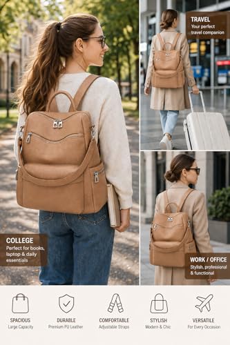 Image of Leather Backpack for Women | Large Capacity | College and Office use | PU Leather | shoulder bag for Ladies,