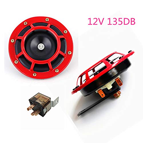 AIHOME Electric Car Horn Car Horn 135DB Universal Vehicle Horn High Tone / Low Tone Twin Horn Kit with Red Protective Grill Bracket Electric Horn for any 12V Cars Truck SUV RV Vans Motorcycles ect