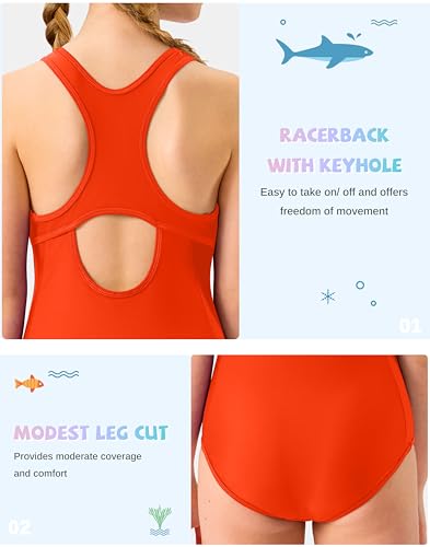 Image of G Gradual Girl's One Piece Swimsuits Racerback Kids Bathing Suit | for Girls 7-16Y, Fully lined for no see-through, Wider straps, UPF 50+, Modest coverage, Swimwear for Swim Team, Beach, Pool