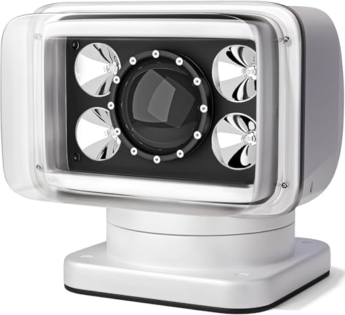 Amzwolf Go Lights Spotlight for Truck, Magnetic and IP68 Waterproof Marine Search Lights, Auto-Reset 360 Rotating Remote Spotlight for Boats Fire Truck Offroad Pickup and Car - White