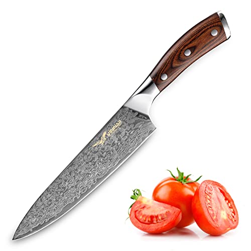 Couteau de chef, VINNAR 20 cm couteaux de cuisine professionnels en acier inoxydable couperet à viande manche en bois massif coloré Cover