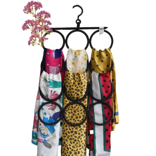 Kleafs - Handmade Scarf Hangers For Closet With Swivel Hook, Space-Saving Scarf Organizer, Hanger For Tailor Shop, Classic Lifestyle For Belt, Tie Or Accessories For Men (Black - 12 Rings) #TOP4