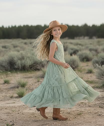 2Bunnies Flower Girl Dress Lace Boho Toddler Dresses Ruffle Girl Dress for Wedding Garden Party Holiday Communion Sleeveless4