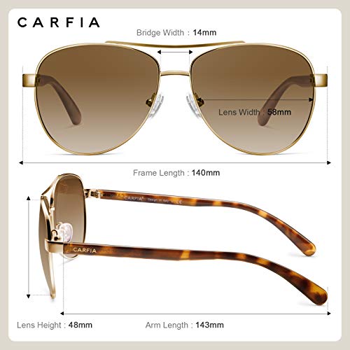 CARFIA Polarized Sunglasses for Women UV Protection Acetate Arms Metal Frame Woman's Shades CA32163