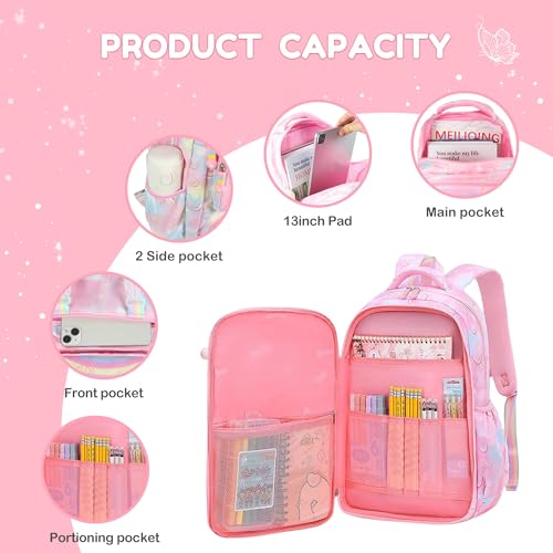 Cute Pink Backpacks for Girls Kids Kawaii Rainbow Butterfly Backpacks School Bag for Elementary Primary Bookbag4