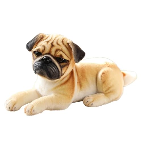Perro de Peluche Carlino Reclinable 32 cm - Animal Realista Tumbado, Simulación de Animal Durmiendo para Niños, Regalo