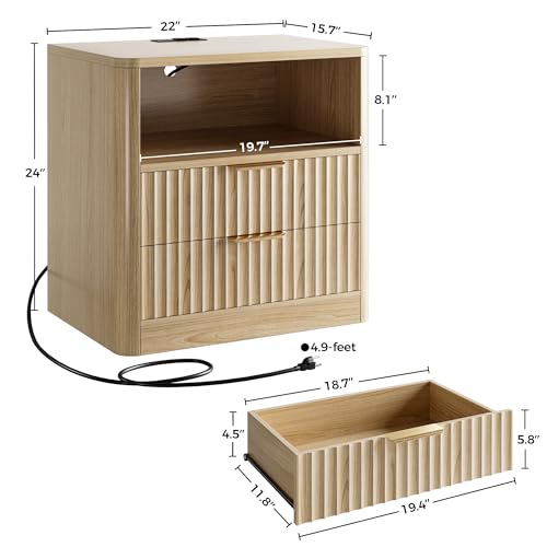 IRONCK-Fluted-Night-Stand-Set-of-2-Modern-Nightstand-with-Charging-Station-Drawers-and-Open-Shelves-Bedside-Table-Wood-Side-Table-Set-for-Bedroom