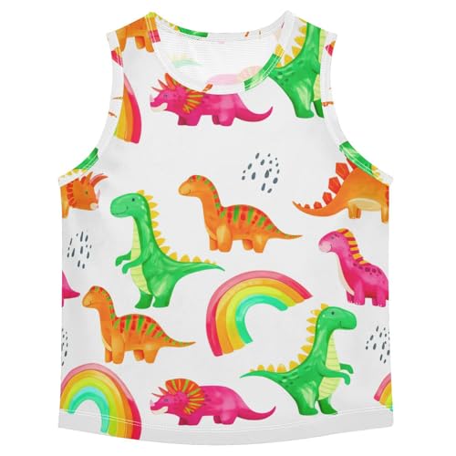 J JOYSAY Dinosaur Rainbows Doodles White Boys Tank Top Sleeveless Muscle Shirts Quick Dry Kids T-Shirts 3-15T