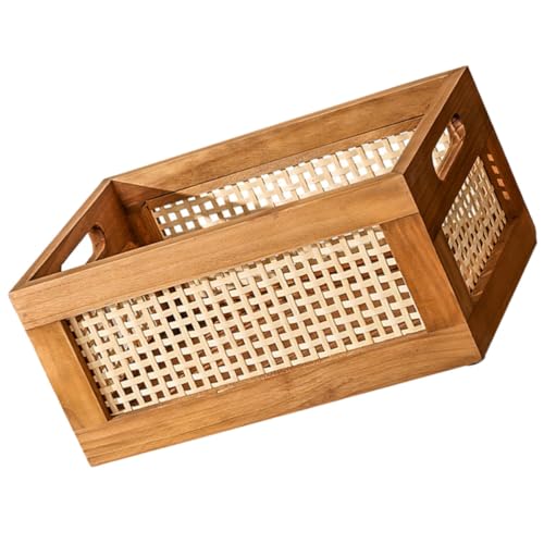 Panier de stockage rétro bois massif tressé main bureau LABRIMP