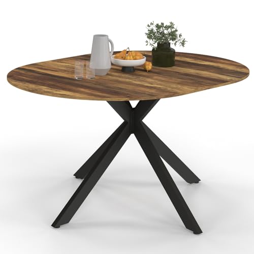 IDMarket - Table à Manger Extensible Ronde Alix 4-8 Personnes Pied araignée Noir et Plateau Bois foncé Hawkins 110-150 cm
