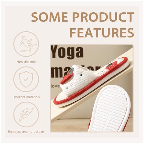 Women's Girls Strawberry Slippers Linen Cotton Slippers Cute Breathable Home Slippers Floor Non-Slip Slides For Bedroom Room3