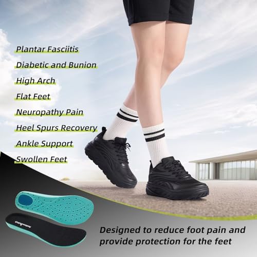 Women's Orthopedic Diabetic Wide Sneakers: Comfortable Plantar Fasciitis Orthotic Neuropathy Arch Support Swollen Tennis Shoes, Outdoor Driving Lace-Up Durable Road Running Shoes Black Size 114