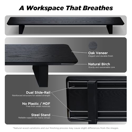 Image of ULTRARM Moodular Wooden Monitor Stand Desk Organizer, Large 45.6 inch Black | Customizable Organized Workspace, Aluminum Slide Rails, 10 Add-Ons Sold Separately: Storage Drawer, Tablet, Phone & More