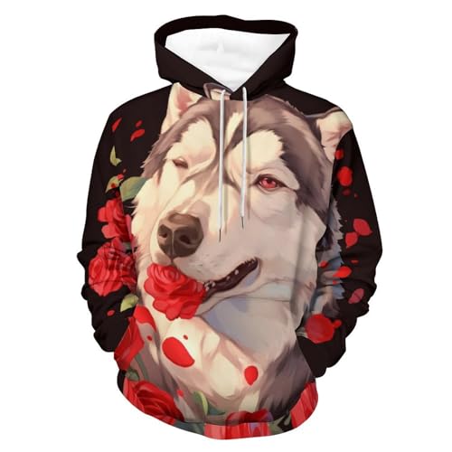 Sweatshirt loup roses rouges : hoodie manches longues pour homme femme S