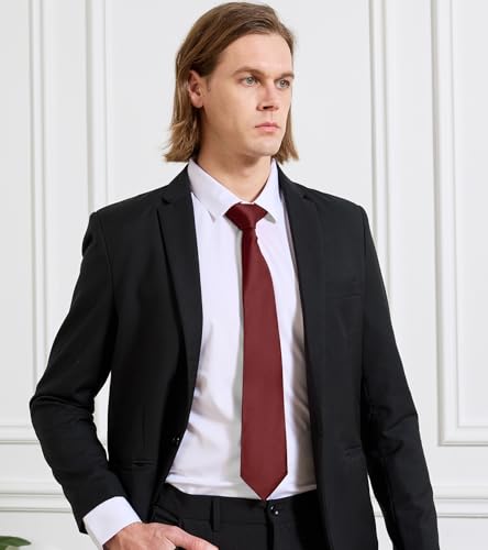 Image of KOOELLE Men's Ties Solid Pure Color Plain Neckties Formal Black Ties For Men