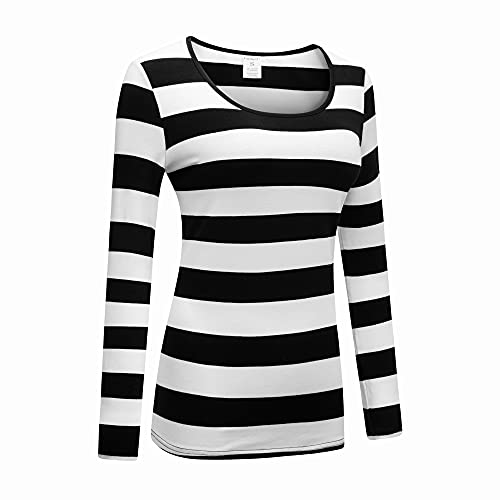 Formeet17 Women’s Long Sleeve Striped T-Shirt Stretchy Comfy Scoop Neck Shirt3