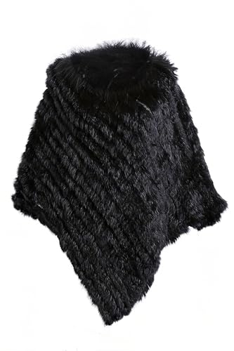 HEIZZI Natural Real Rabbit Fur Poncho Shawl Soft and Elegant Knit Cape for Weddings and Evening Parties