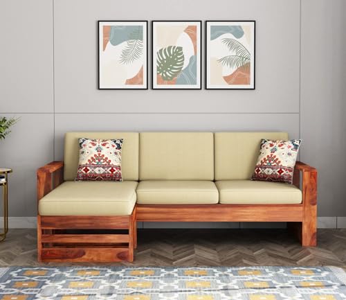 Image of Sheesham Solid Wood L-Shape Sofa for Living Room (L-Shape) (Teak)