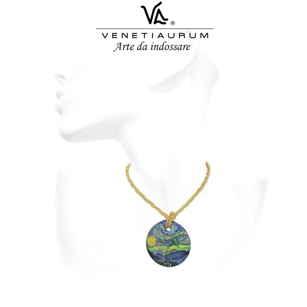 Venetiaurum - Collar con colgante con ilustración "Noche Estrellada" de Van Gogh en Cristal de Murano Original y Plata 925 - Joya Made in Italy certificada