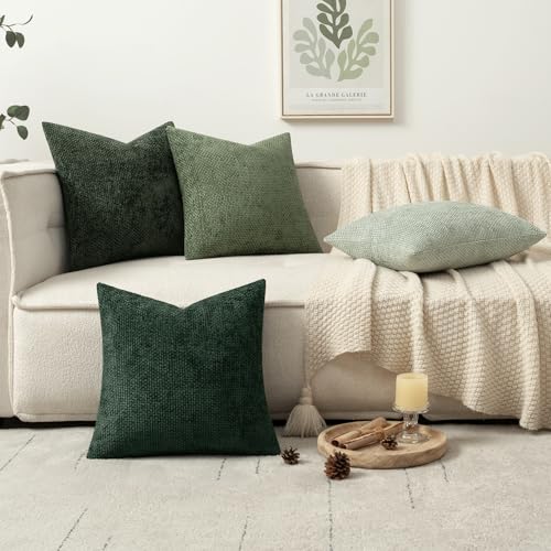 Image of MIULEE Pack of 4 Couch Throw Pillow Covers 20x20 Inch Green Soft Decorative Chenille Pillow Covers Farmhouse Accent Cushion Covers for Boho Spring Home Decor Sofa Bedroom Living Room