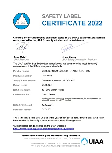 Yomego 10Mm Static Rope Heavy Duty Rock Climbing Rope Uiaa Certified Escape Utility Cord For Rappelling,Mountaineering, Caving, Indoor Outdoor Camping In 10M(32Ft) 20M(64Ft) 30M (96Ft) #TOP5