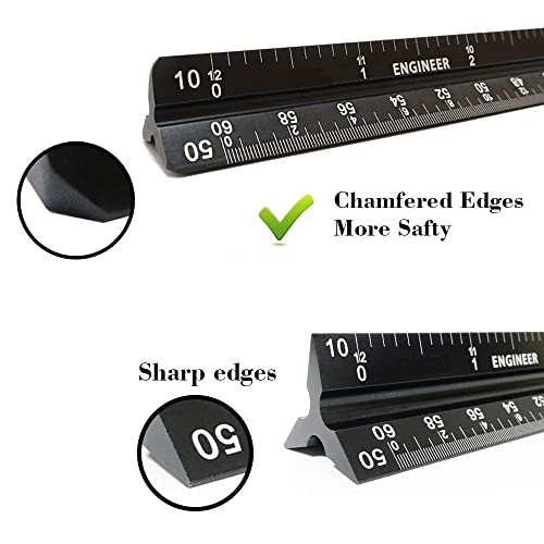 Cyleibe Architektonisches Lineal aus Aluminium, dreieckig, metrisch 1:20, 1:25, 1:50, 1:75, 1:100, 1:125, Standard 30,5 cm, für Architekten, Studenten, Zeichner und Ingenieure, Silber