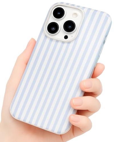 Compatible with iPhone 16 Pro Max Case, with Aesthetics Striped Design Case for Women Girl, Cute Fashion Soft TPU Slim Protection Phone Case for iPhone 16 Pro Max 6.9'' - Light Blue & White