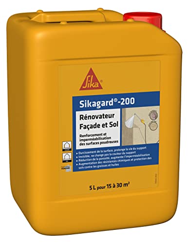 Sika – Refuerzo e impermeabilización de materiales porosos – Sikagard 200 – Renovador frontal y suelo – Int/Ext – Multisoportes – Listo para usar – Fácil aplicación – 5 L
