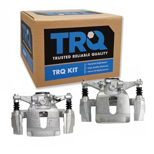 Image of TRQ Rear Driver and Passenger Side Brake Caliper Set Caliper Brackets Hardware Compatible with 2015-2017 Ford F-150 With Power Parking Brake 2018 F-150 V6 3.3L 2018 F-150 V6 2.7L