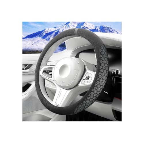 GZJHJF Car Steering Wheel Cover, 14.5-15", Suede, Non-Slip Lining, Black