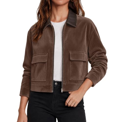 ZWRXW Corduroy Jacket Women Zip Up Barn Bomber Coat Cropped Jacket - image 2