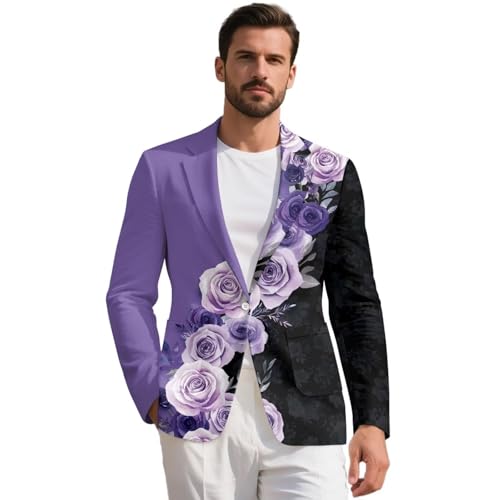 Lined Blazer for Men Slim Fit Sport Coat Print One Button Suit Jacket for Prom Wedding Party Dinner